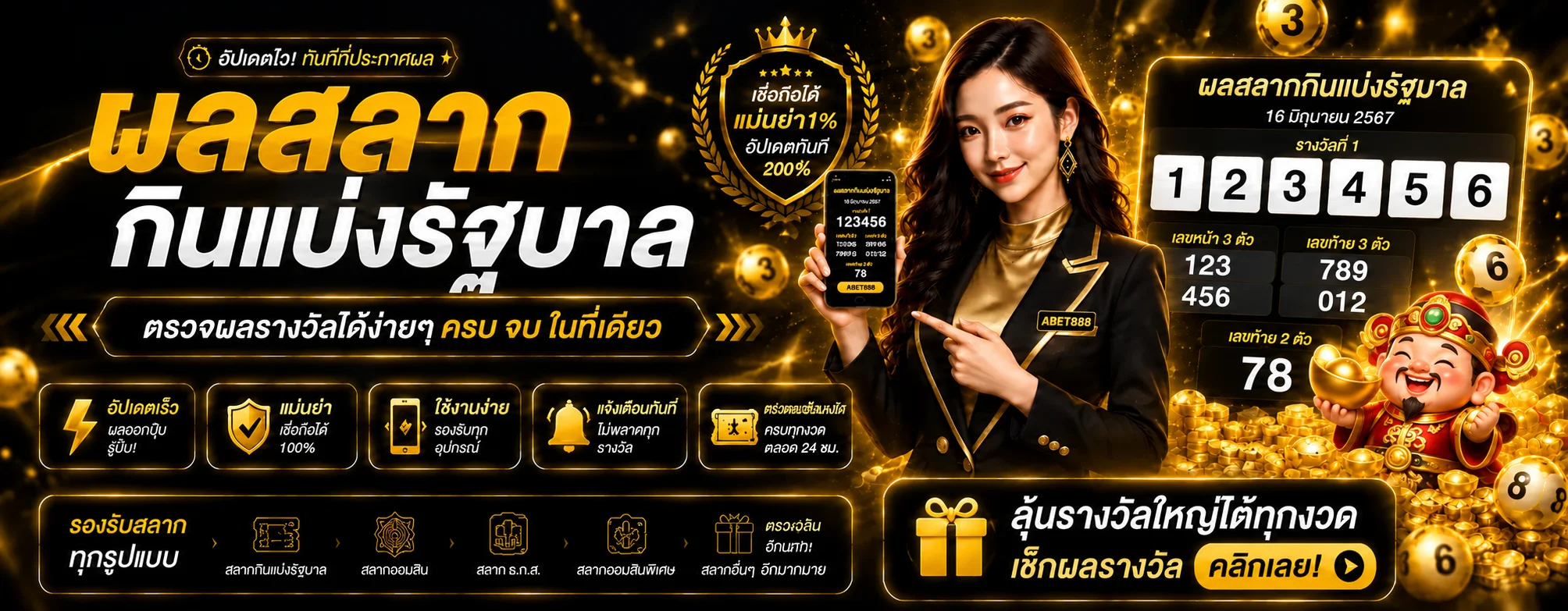 แบนเนอร์ ABET888 หวยออนไลน์และผลรางวัล